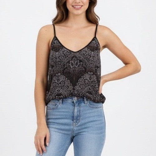 Juniper Blu Black Paisley Print Burnout Camisole Tank Top Size L
