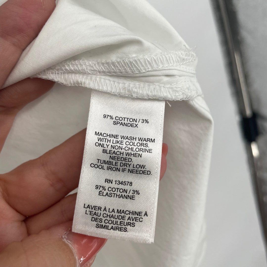 Vineyard Vines White Ruffled Collar V Neck Long Sleeve Cotton Blend Shirt Medium