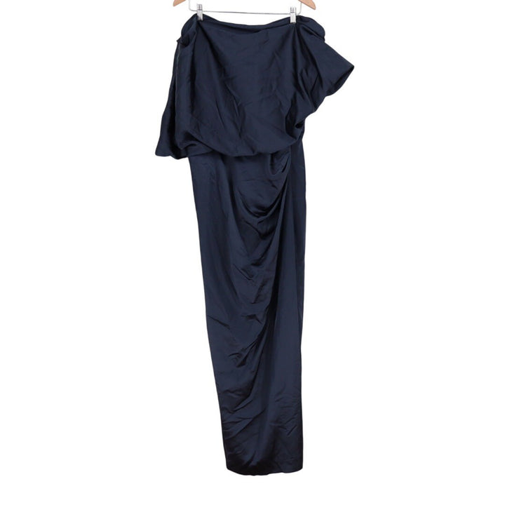 After Six Asymmetrical Off-The-Shoulder Pleated Satin Maxi Dress Size XXL