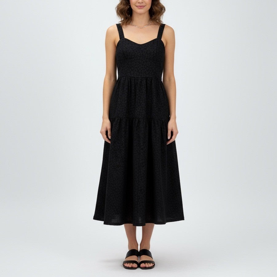 Chelsea 28 Black Textured Jacquard Tiered Midi Dress Size XS