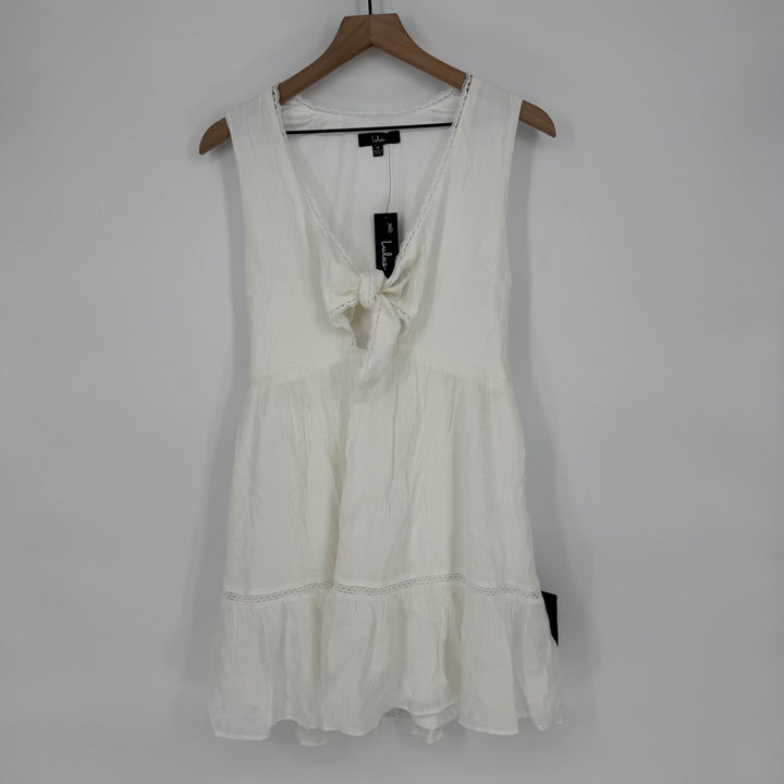 Lulus Lively Beauty White Tie-Front Tiered Mini Dress Size M