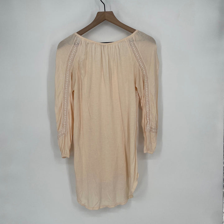 Lucky Brand Peachy Pink Lace Trim Tassel Tie Boho Peasant Blouse Top S