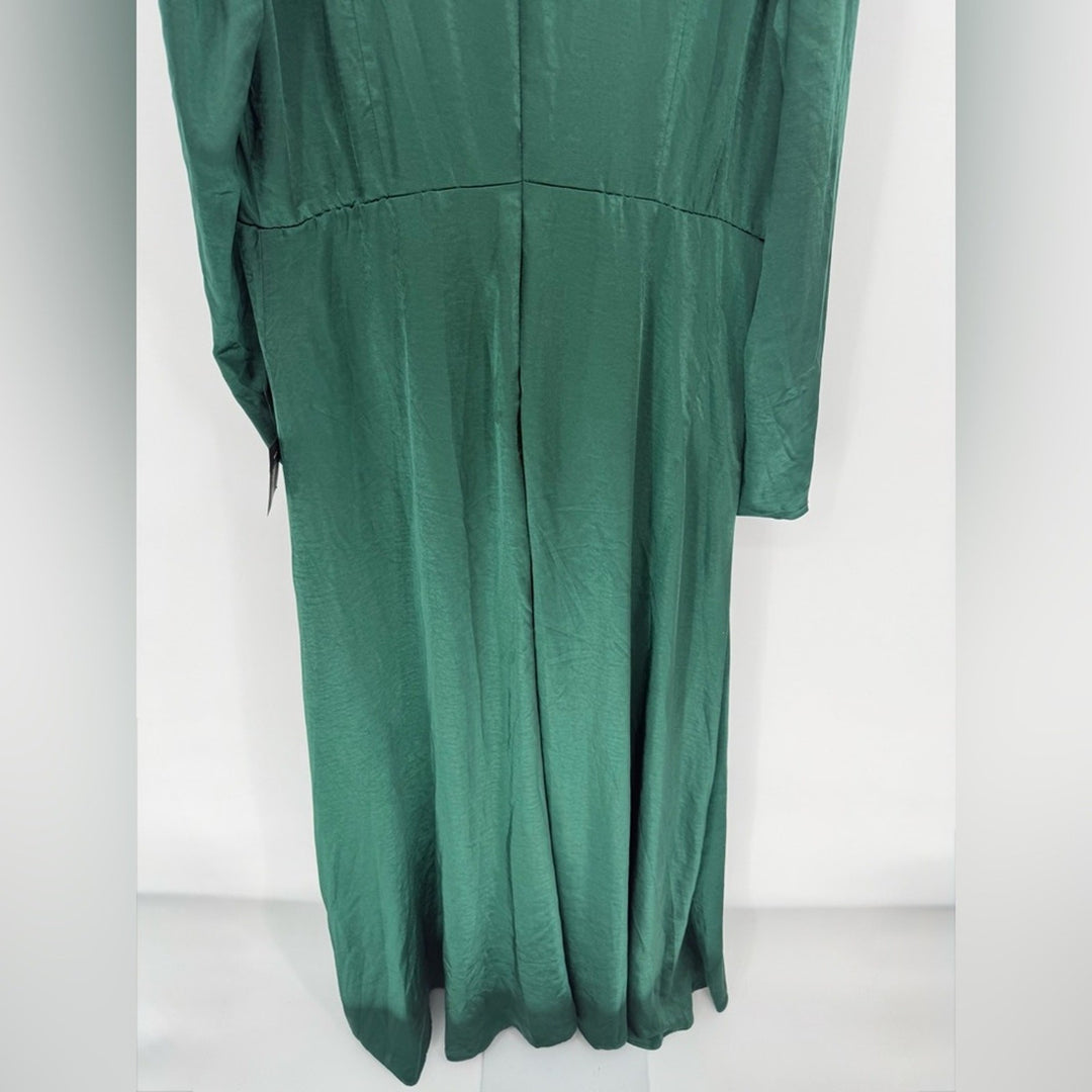 Lulus Endearing Elegance Emerald Green Satin Long Sleeve Maxi Dress Size 3X