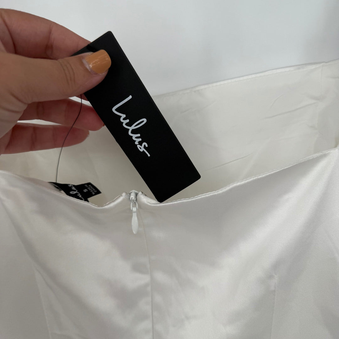 Lulus Precious Enchantment White Satin Floral Puff Sleeve Mini Dress Size S