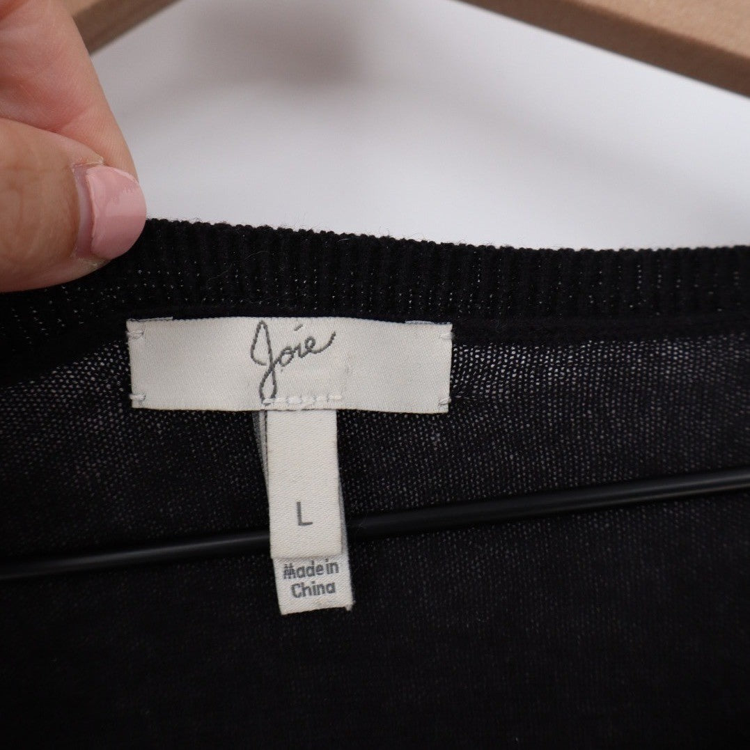 Joie Black Sparkle Sequin Embellished Crew Neck Sweater Size L