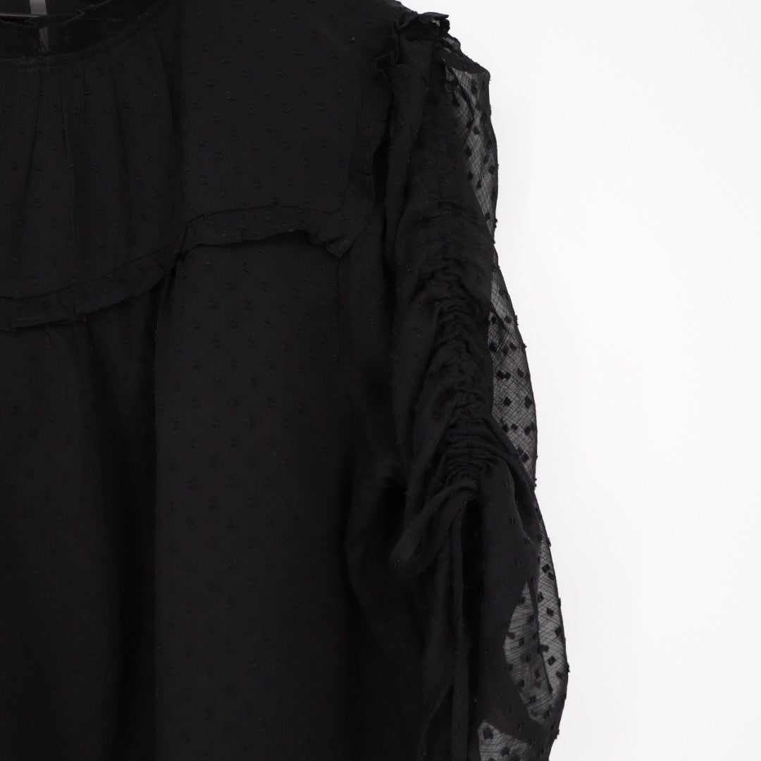 LOFT Black Ruffled Mock Neck Swiss Dot Blouse XXL