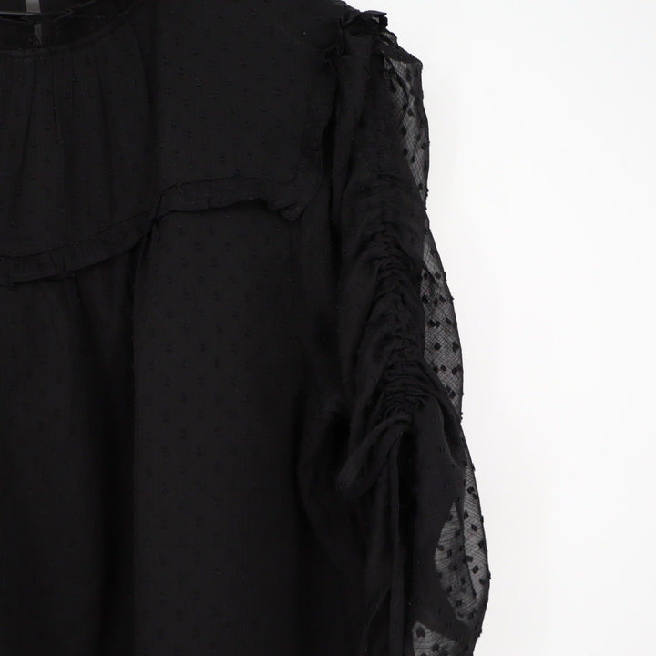 LOFT Black Ruffled Mock Neck Swiss Dot Blouse XXL