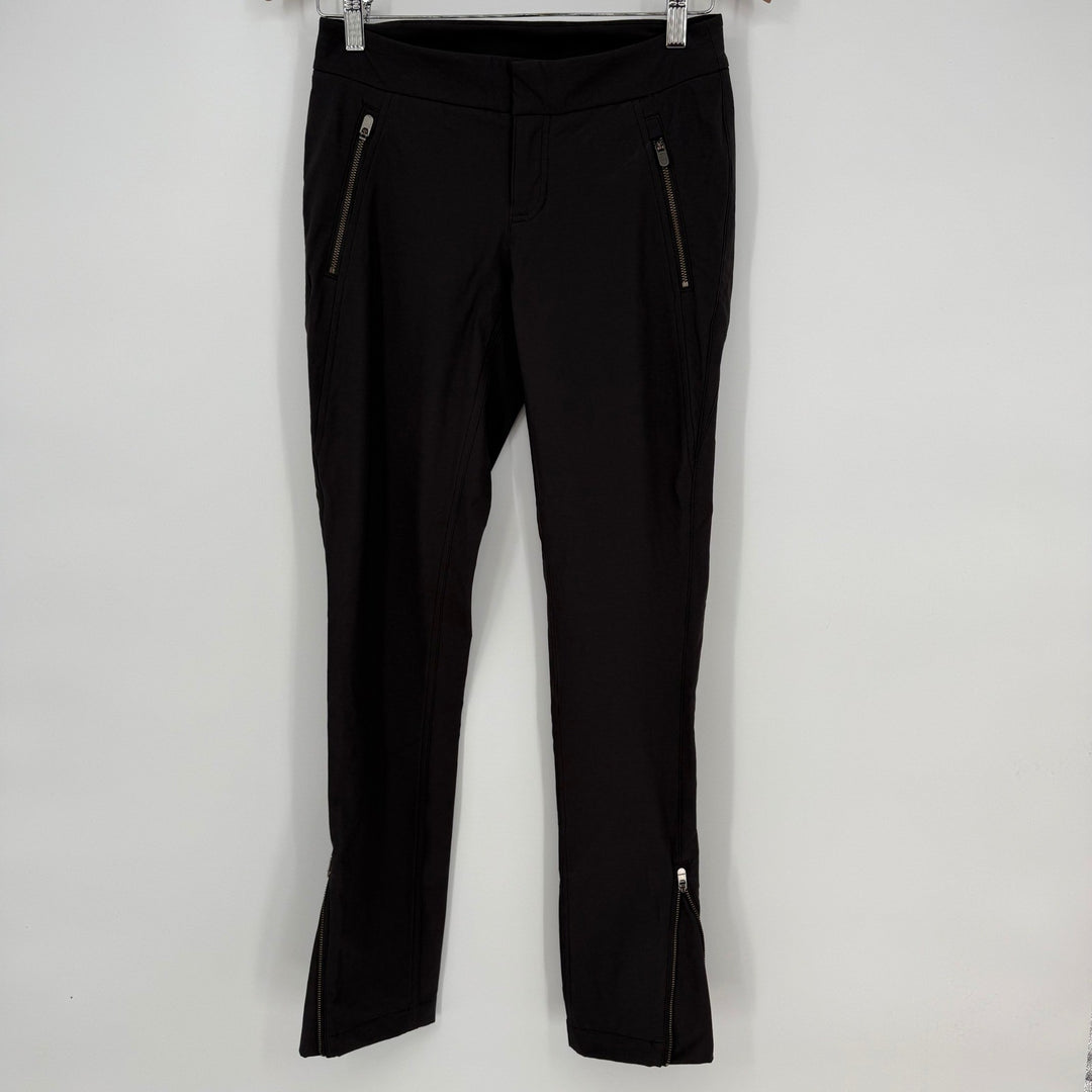 Athleta Black Ponte Slim Leg Commuter Pant Zippers Pockets Size 0