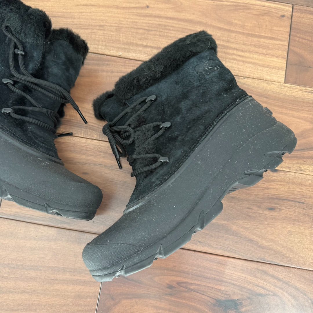 Sorel Boots Womens Size 8 Black Snow Angel Suede Faux Fur Cuff Waterproof Winter