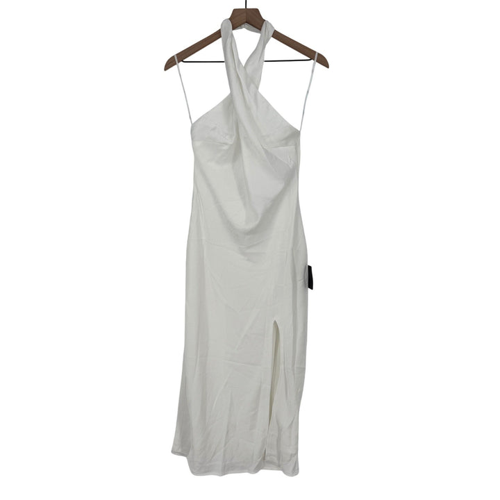 Lulus Beyond Classy White Satin Halter Midi Dress Size M