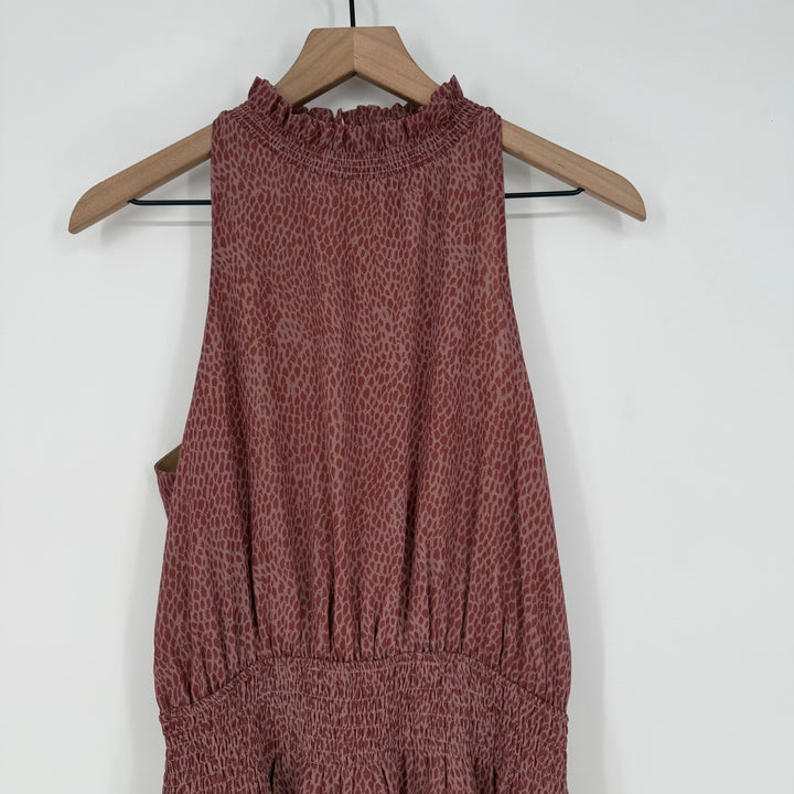 Olivia Grey Dress Animal Print Ruffle Mock Neck Sleeveless Mini Size M