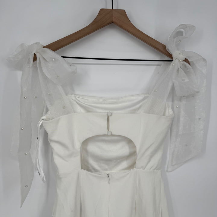Lulus Beaming Perfection White Pearl Organza Tie-Strap Mini Dress Size S