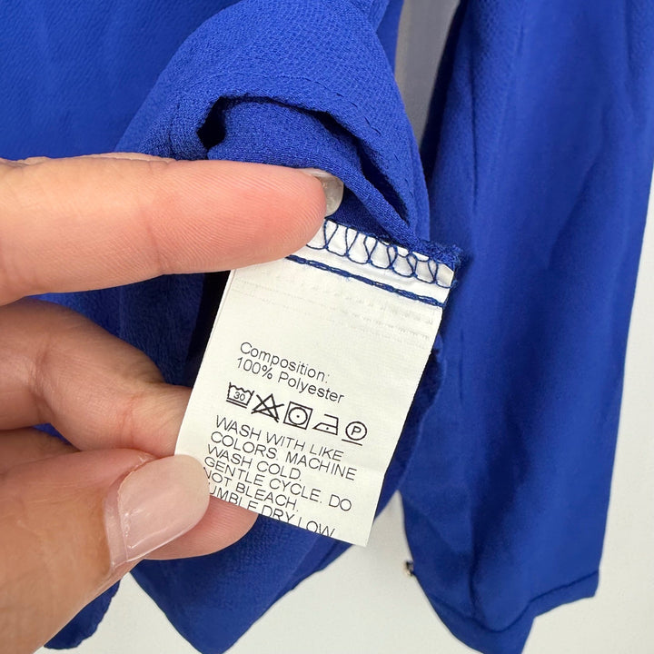 SHEIN Cobalt Blue Blouse Top Womens Long Sleeve Button Detail V-Neck Size L