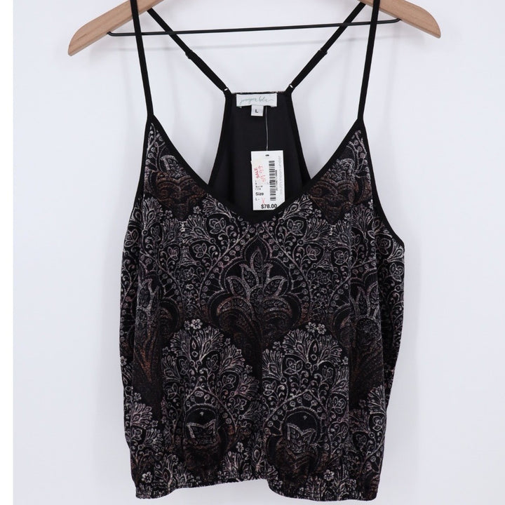 Juniper Blu Black Paisley Print Burnout Camisole Tank Top Size L