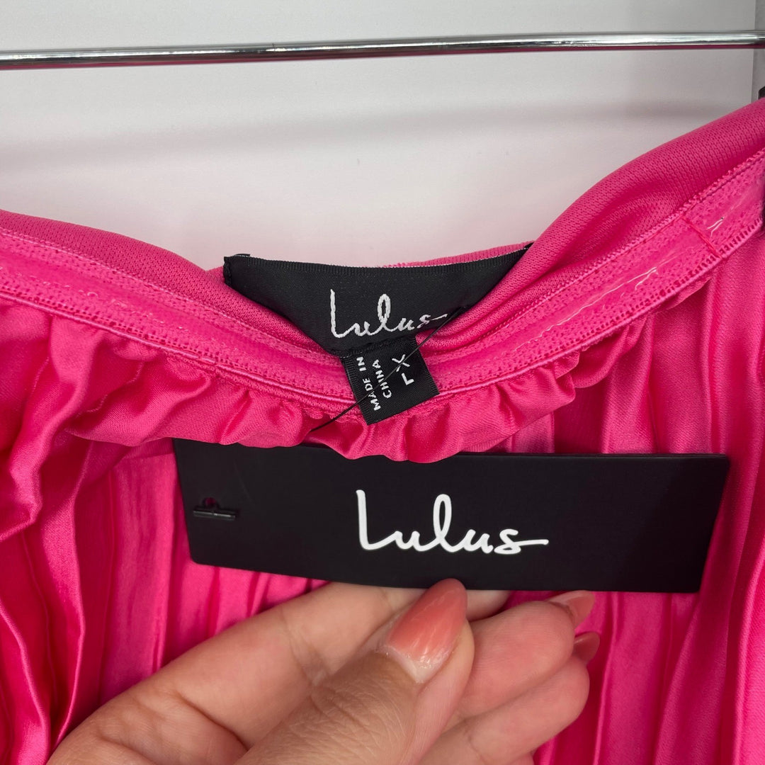 Lulus Strapless Pleated Maxi Dress Hot Pink XL
