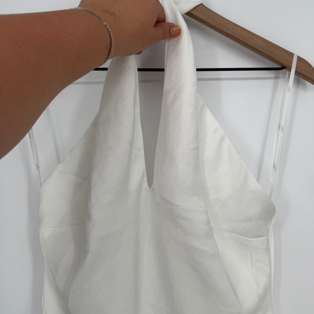 Lulus Beyond Classy White Satin Halter Midi Dress Size M