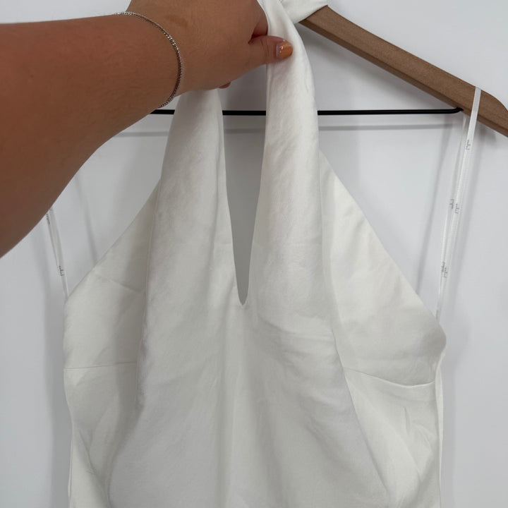 Lulus Beyond Classy White Satin Halter Midi Dress Size M