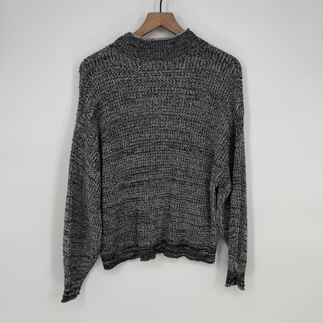 Abound Easy Stitch Sweater Women XL Black Gray Marled Cotton Chunky Knit Stretch