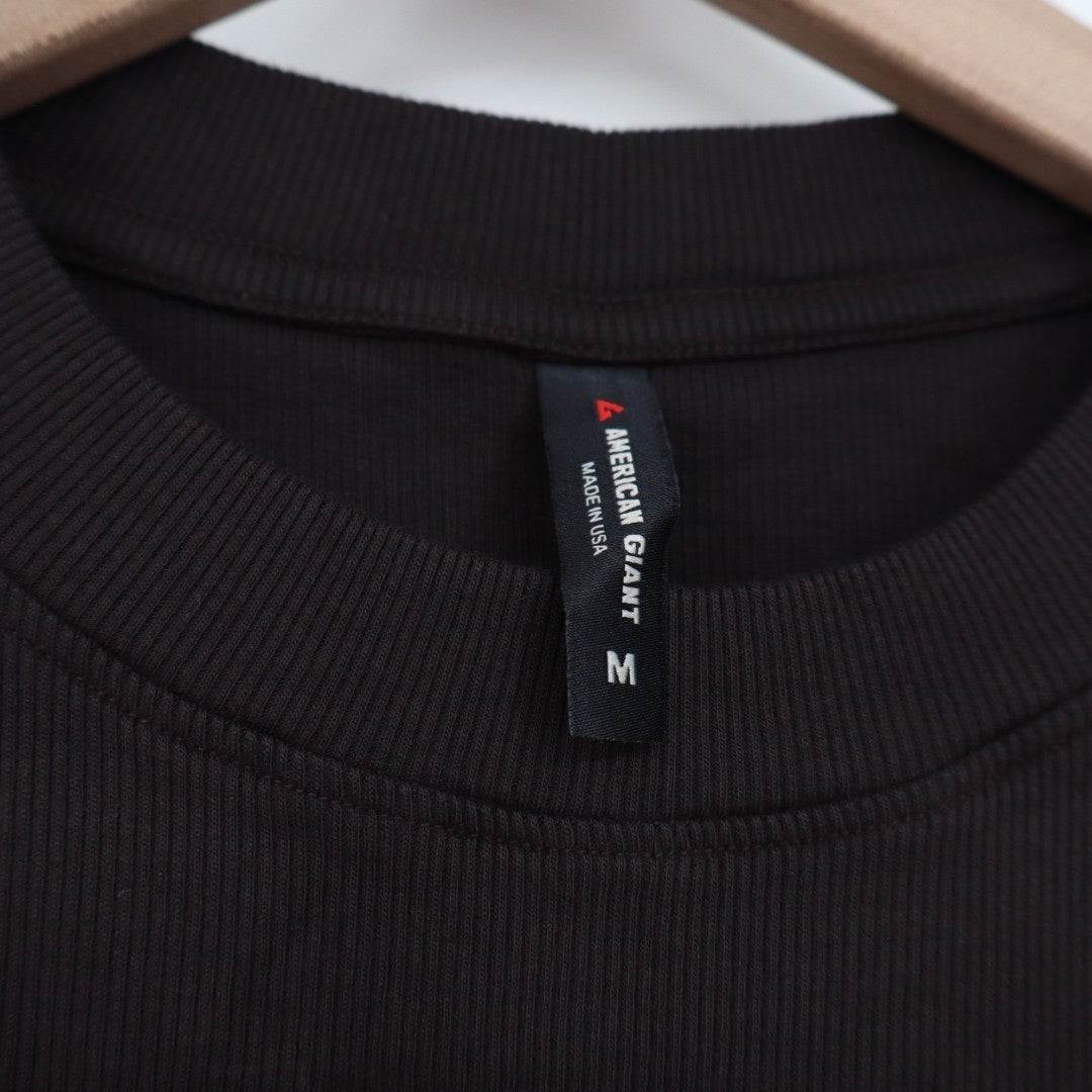 American Giant Ribbed Knit Mock Neck T Shirt Brown Cotton Modal Spandex Size M