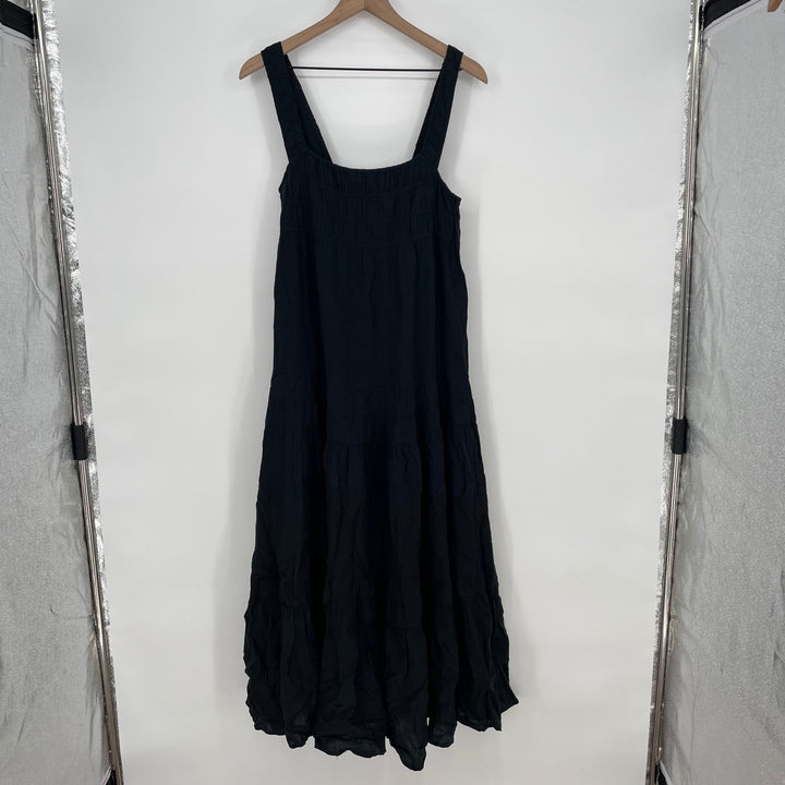 J. Crew Black Cotton Tiered Midi Dress Size S