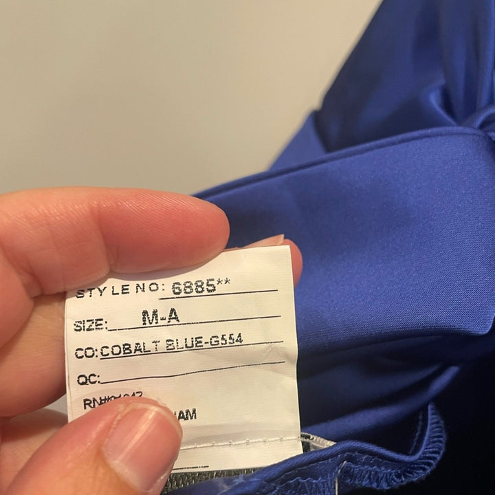 After Six Plunge Halter Open-Back Maxi Bias Dress With Low Back Size M