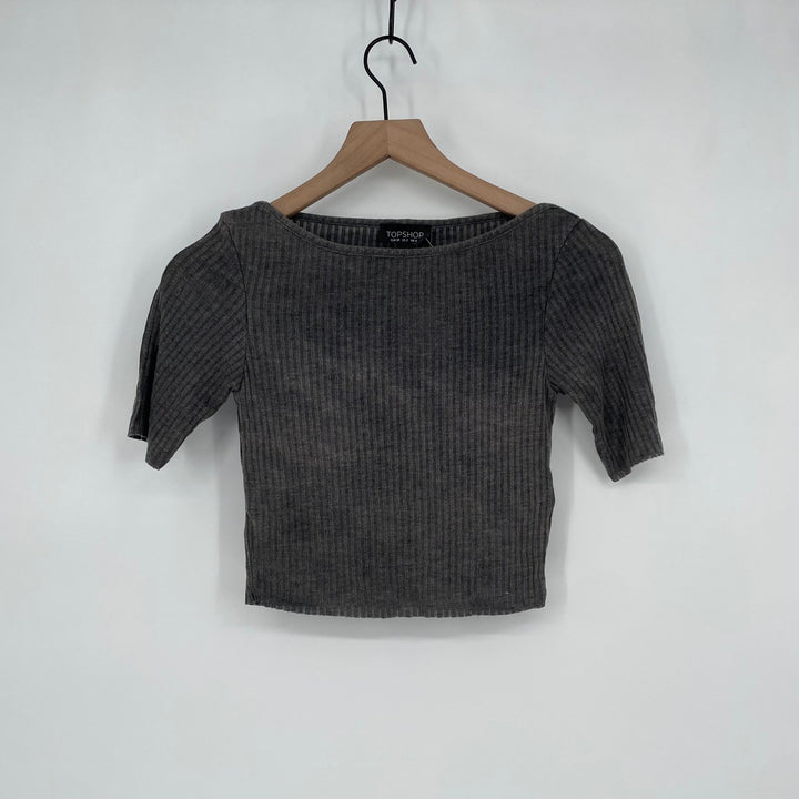 TOPSHOP Ribbed Knit Boat Neck Cropped Top Grey US Size 2