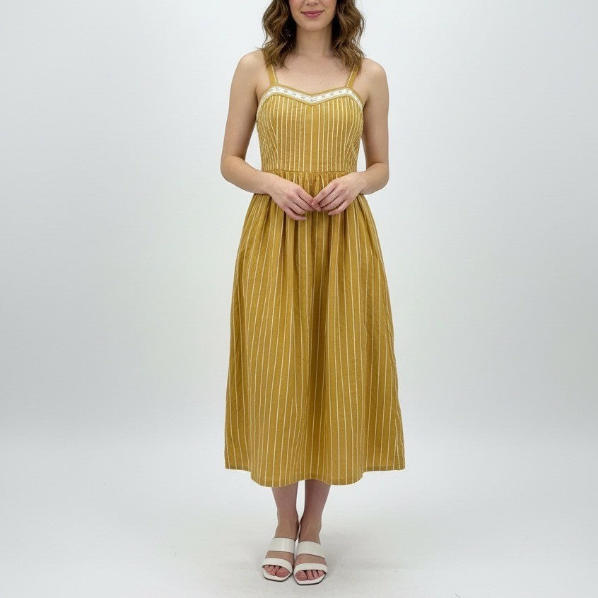 The Great Yellow Striped Smocked Midi Dress Size 3 Cotton Sun Dress