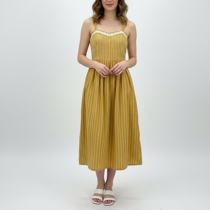 The Great Yellow Striped Smocked Midi Dress Size 3 Cotton Sun Dress