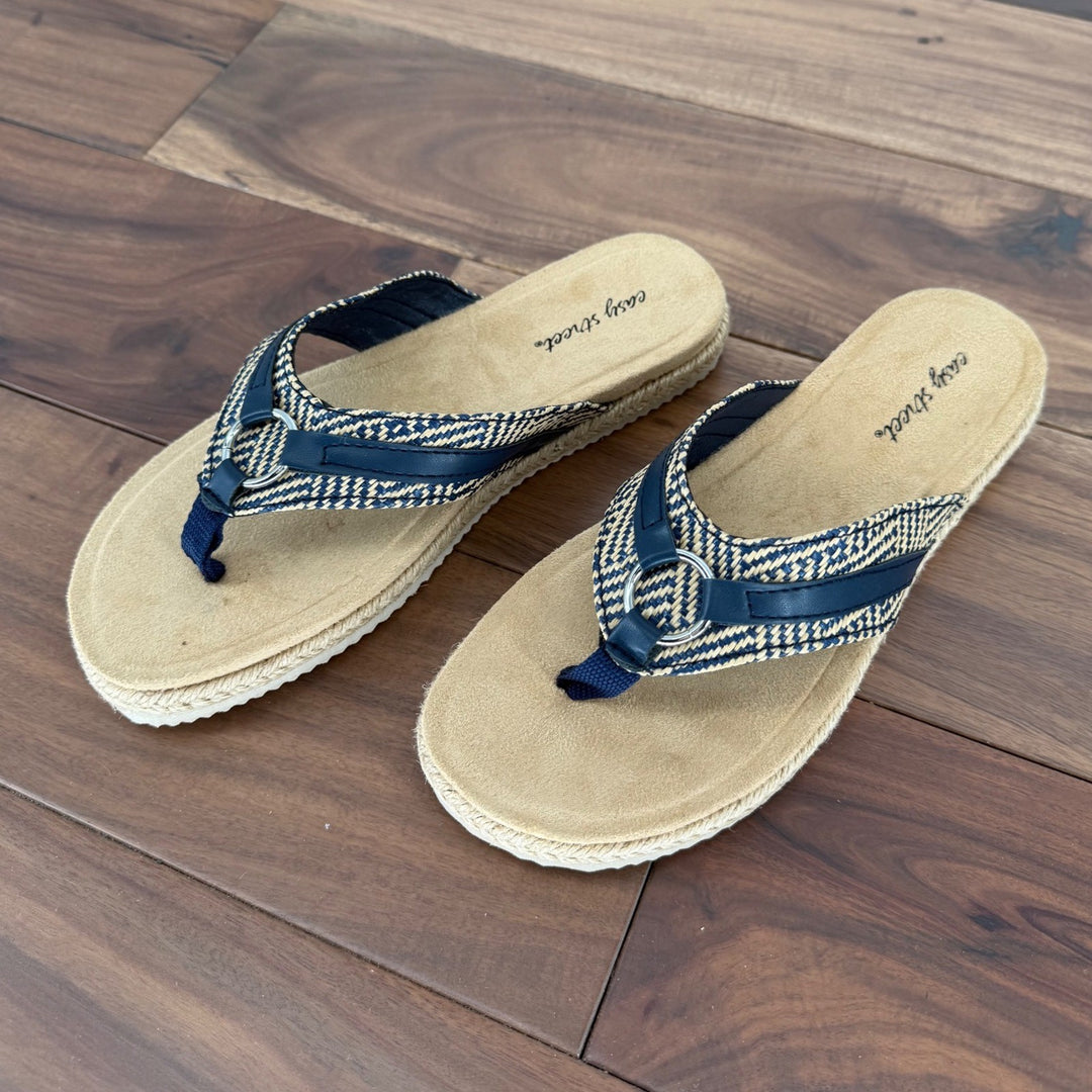 Easy Street Starling Espadrille Flip Flops Navy Blue Womens 6.5