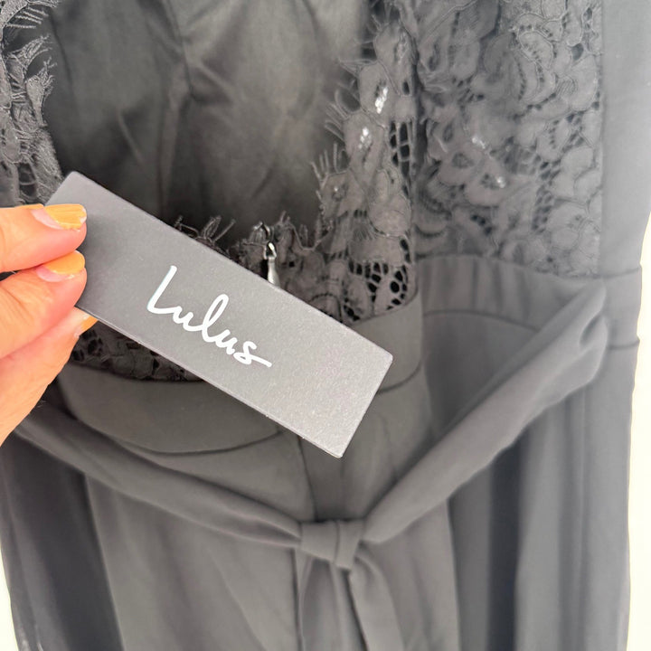 Lulus Momentous Moments Black Lace Backless Maxi Dress Size L
