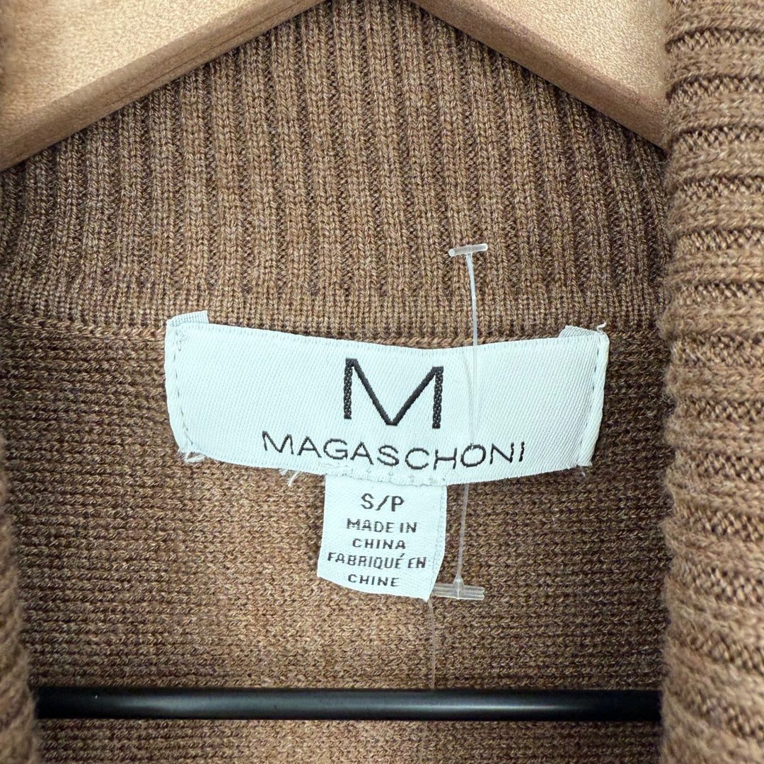 MAGASCHONI Women's Brown Wool Blend Turtleneck Fringe Poncho Sweater S/P