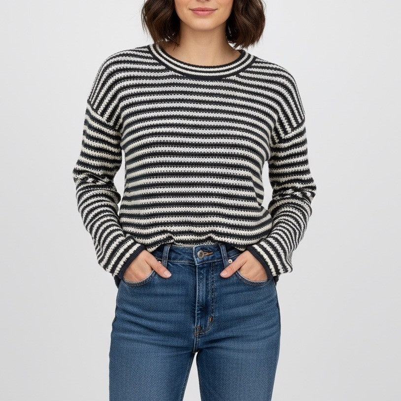 Madewell Striped Knit Sweater XXS Navy Cream Long Sleeve Mock Neck