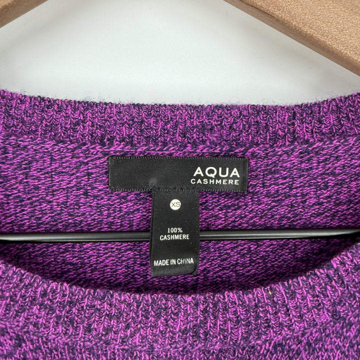 AQUA Cashmere Speckled Purple Crew Neck Sweater Extra Small XS 100% Cashmere