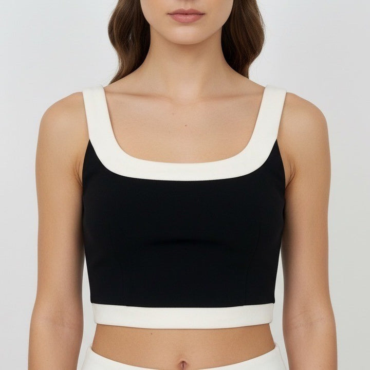 Lulus Black White Contrast Zipper Crop Top Tank XS