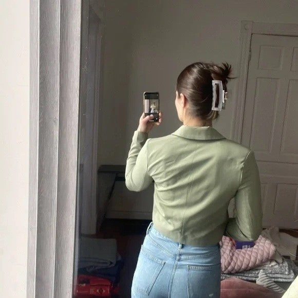 7 For All Mankind Cropped Blazer Jacket Career Casual Olive Green Size M