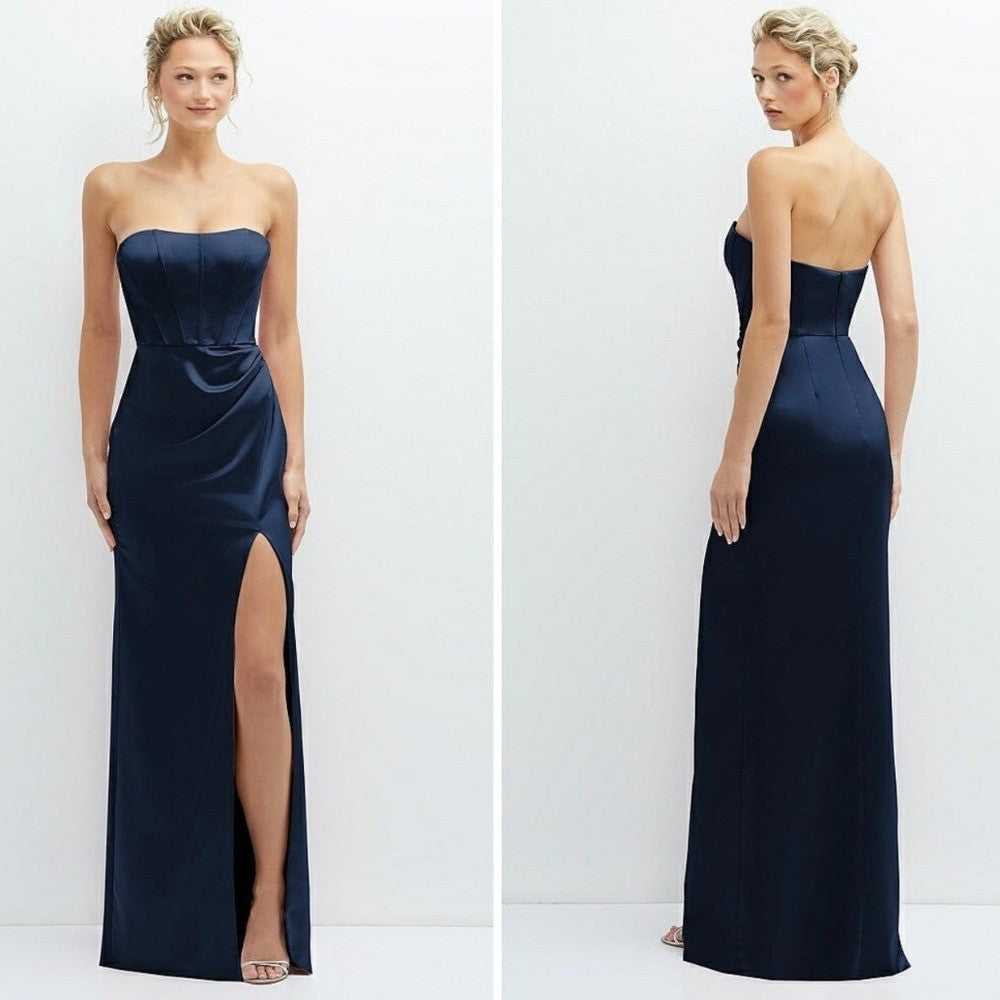 After Six Strapless Topstitched Corset Satin Maxi Dress Size 12