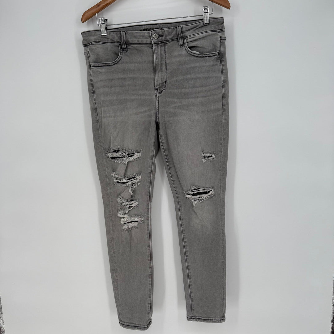 American Eagle Hi-Rise Jegging Gray Distressed Skinny Stretch Jeans Women Sz 12
