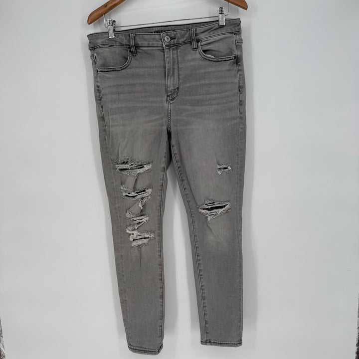 American Eagle Hi-Rise Jegging Gray Distressed Skinny Stretch Jeans Women Sz 12