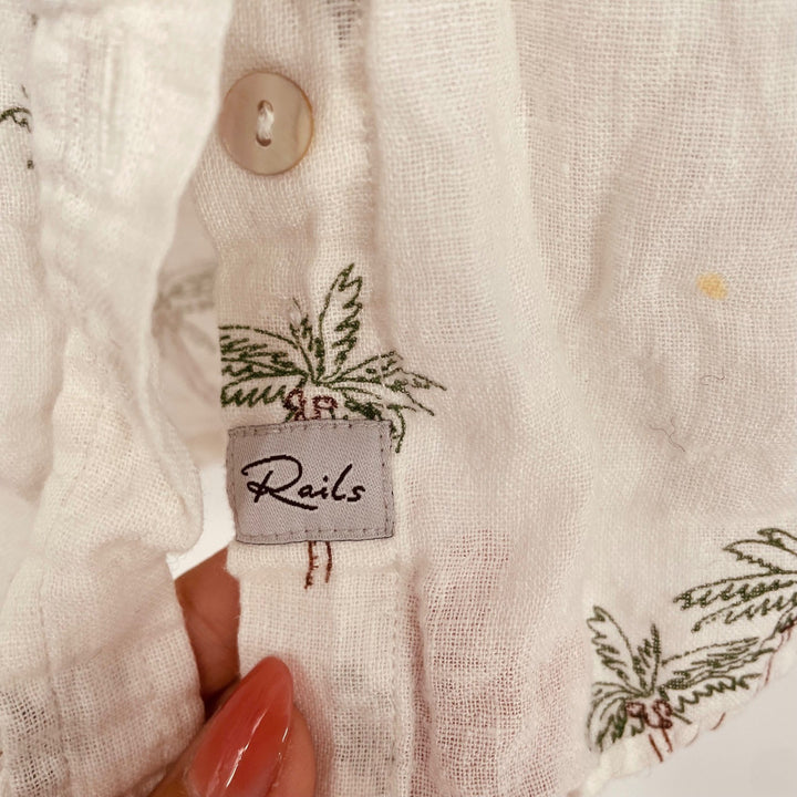 Rails Whitney Sketched Palm Tree Linen Blend Button Down Shirt Size M