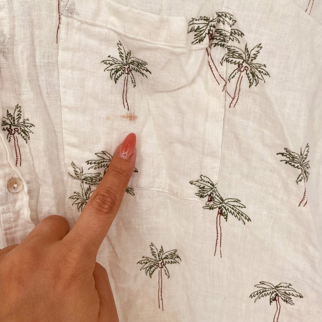 Rails Whitney Sketched Palm Tree Linen Blend Button Down Shirt Size M