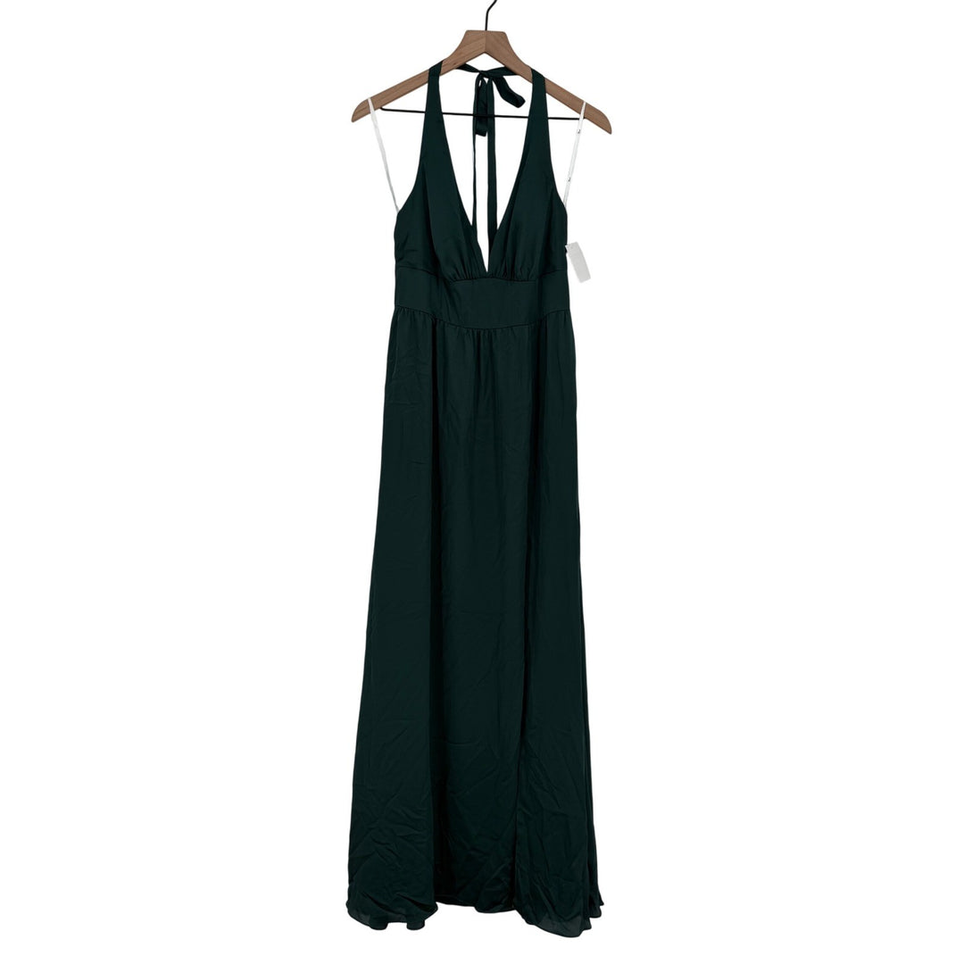Thread Deep V-Neck Shirred Skirt Maxi Dress With Convertible Straps In Evergreen
