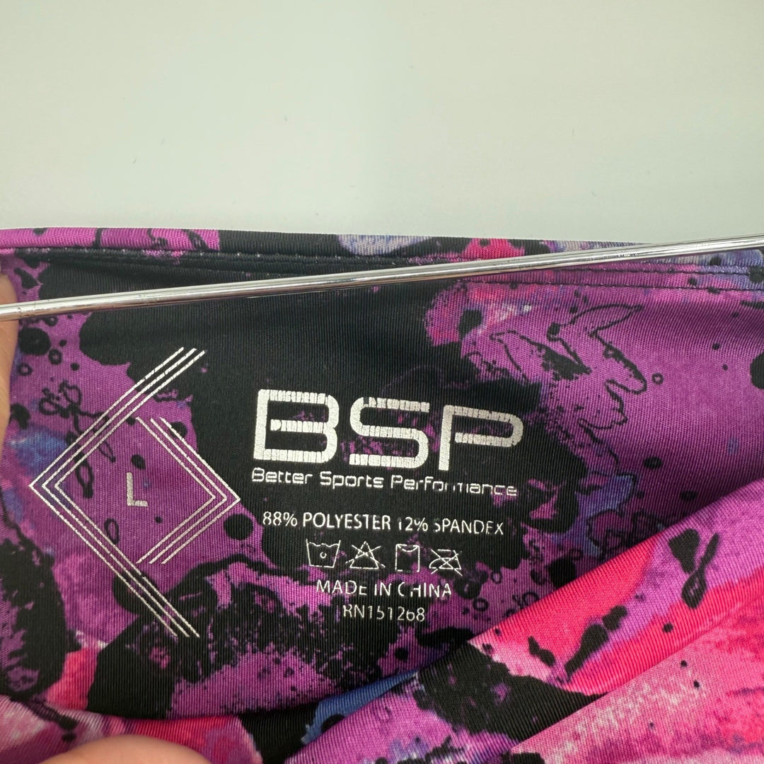 BSP Better Sports Performance Purple Floral Print Leggings - Size L