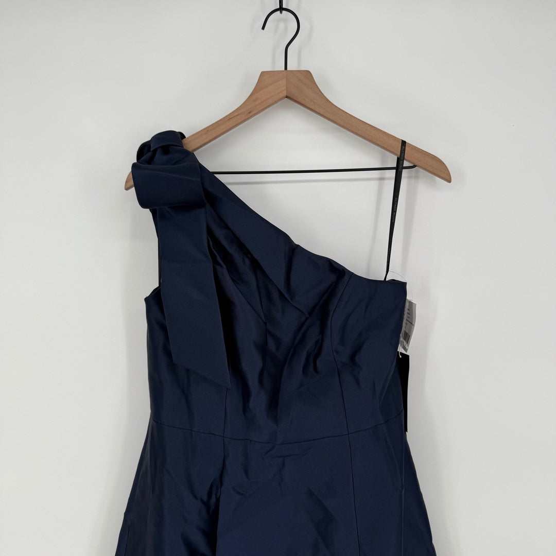 Alfred Sung Bow One-Shoulder Full A-Line Satin Maxi Dress Size 10