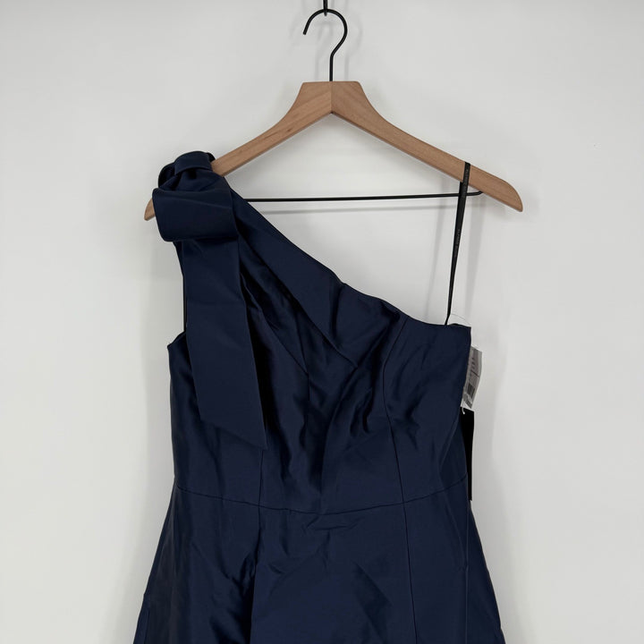 Alfred Sung Bow One-Shoulder Full A-Line Satin Maxi Dress Size 10