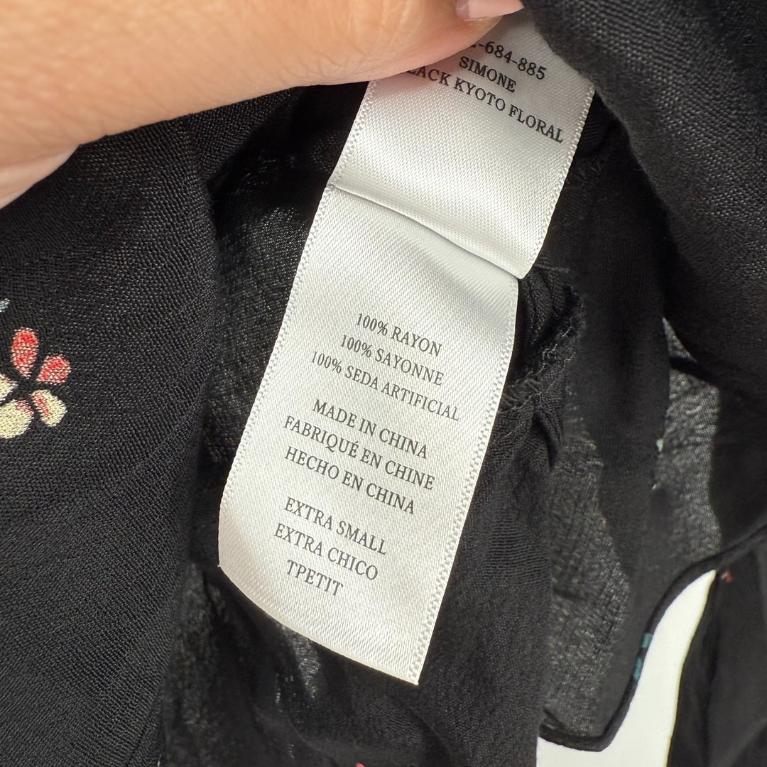 Rails Simone Wrap Blouse Womens XS Black Kyoto Floral Rayon Ruffle Surplice Neck