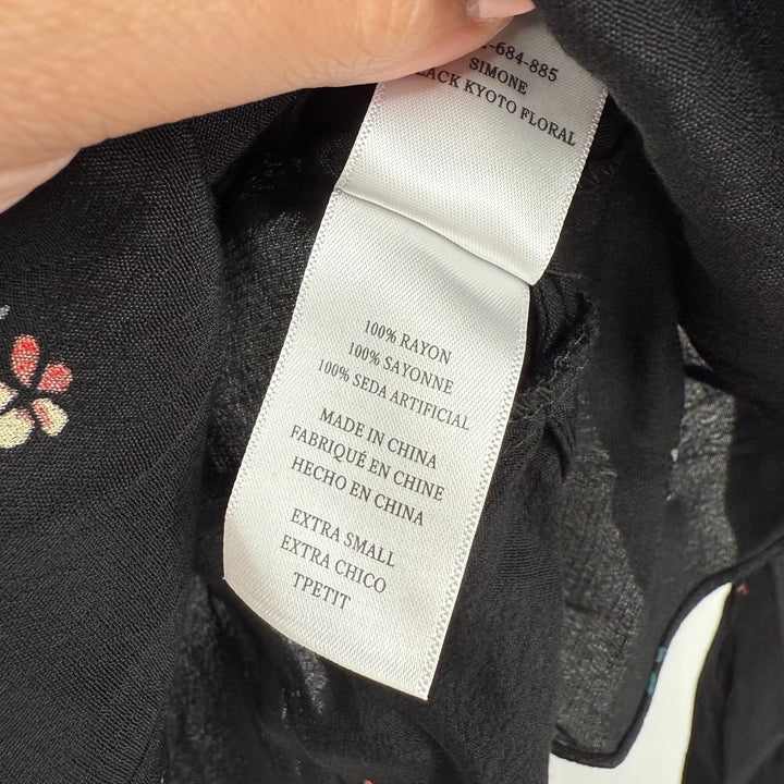 Rails Simone Wrap Blouse Womens XS Black Kyoto Floral Rayon Ruffle Surplice Neck