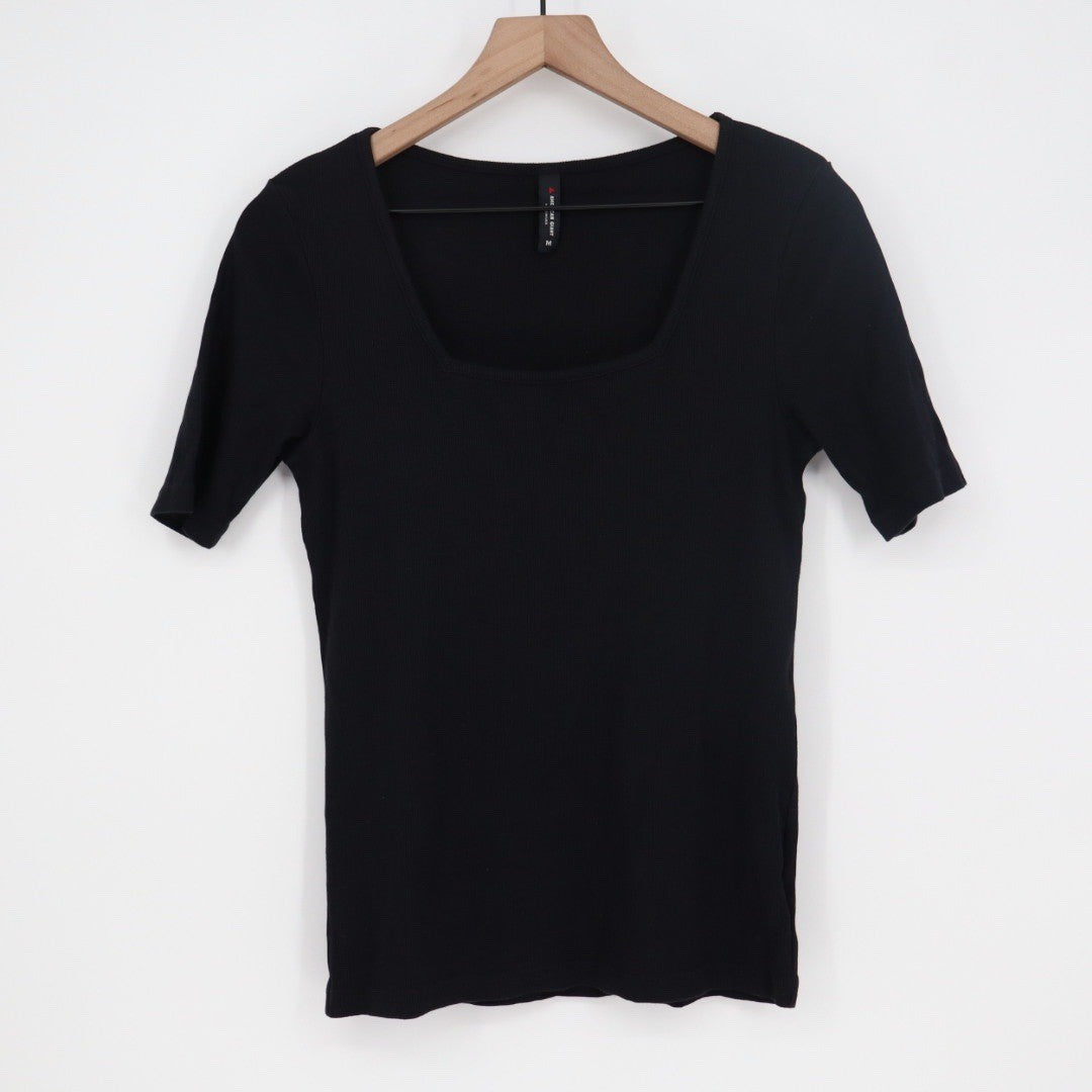 American Giant Black Ribbed Square Neck Short Sleeve Top Size M Made in USA