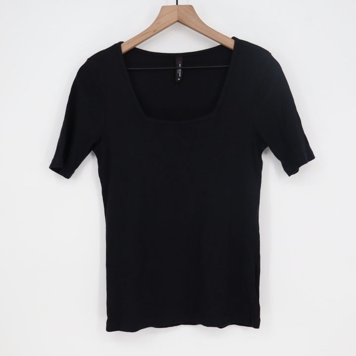 American Giant Black Ribbed Square Neck Short Sleeve Top Size M Made in USA