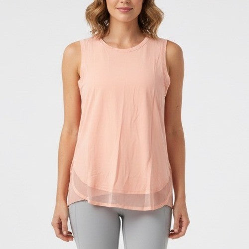 Athleta Peach Tank Top Layered Sheer Hem Athletic Workout Size S