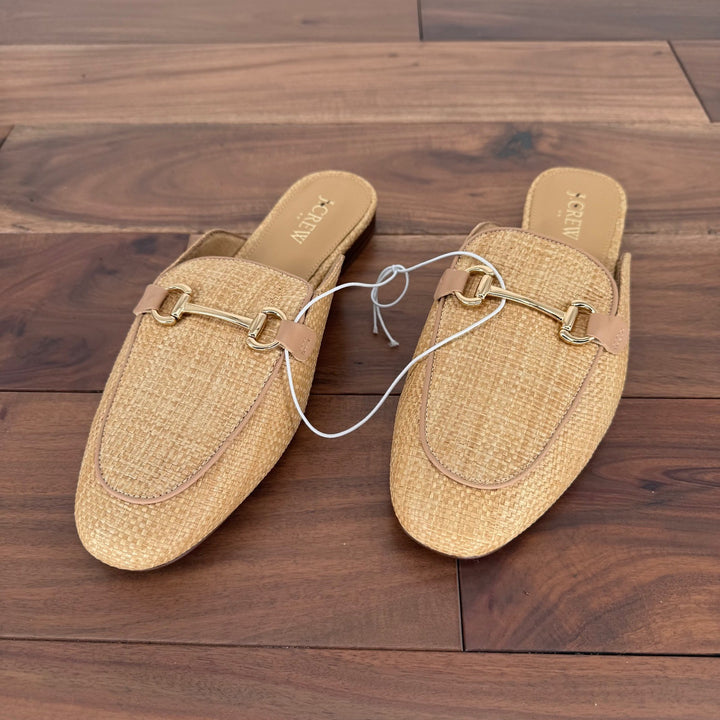 J. Crew Women Beige Straw Espadrille Mule Flats Shoes Size 8